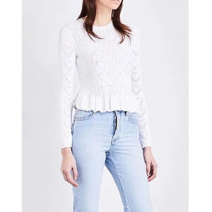 Maje MALICE FRILLED KNITTED SWEATER IN ECRU, size 2